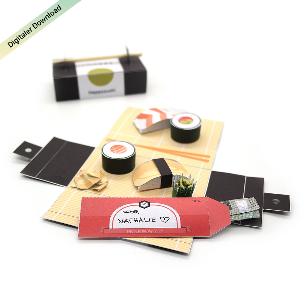 Mini Presents Sushi Geldgeschenk Als Restaurant Gutschein Ausdrucken Basteln Schenke Gluckliche Momente Originelle Diy Papiergeschenke Zum Ausdrucken Fur Gemeinsame Zeit