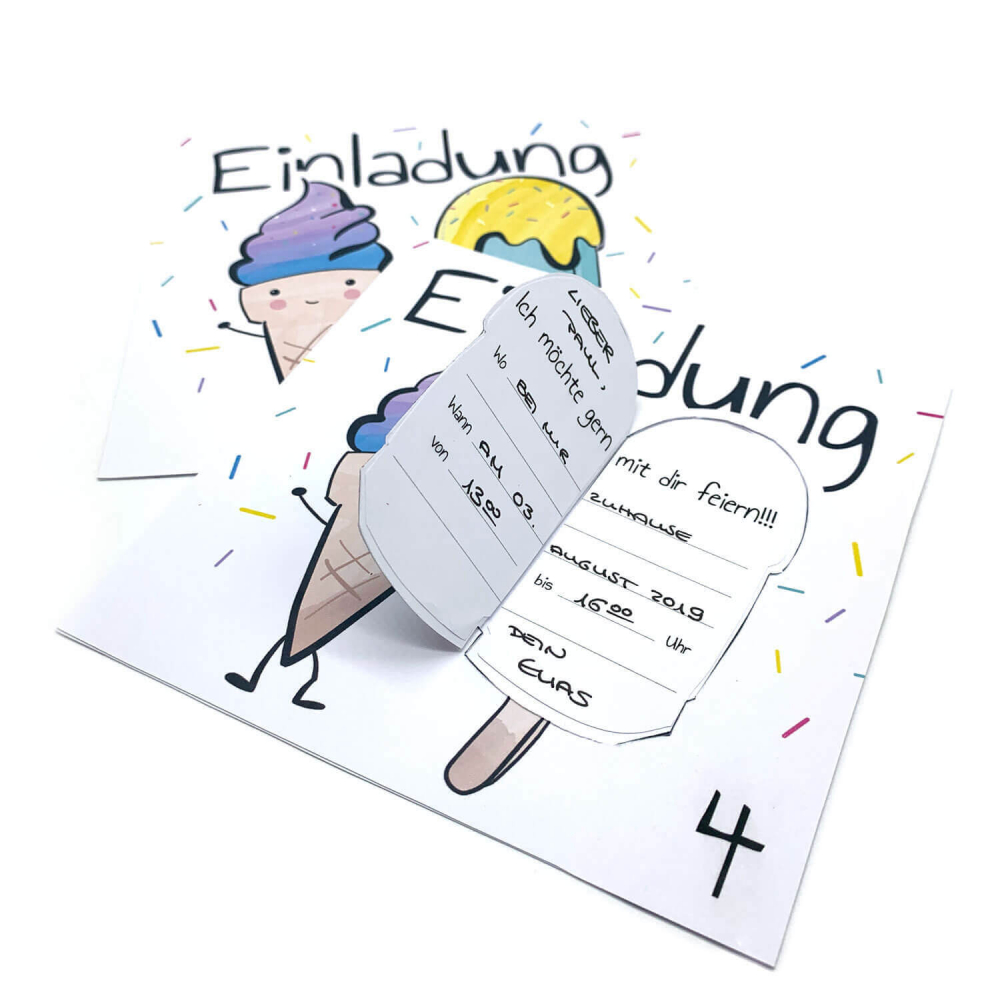 Mini Presents Eiscreme Einladung Fur Den Kindergeburtstag Eis Einladungskarte Schenke Gluckliche Momente Originelle Diy Papiergeschenke Zum Ausdrucken Fur Gemeinsame Zeit